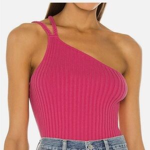 525 America One-Shoulder Ribbed Camisole in Fuchsia Pink
